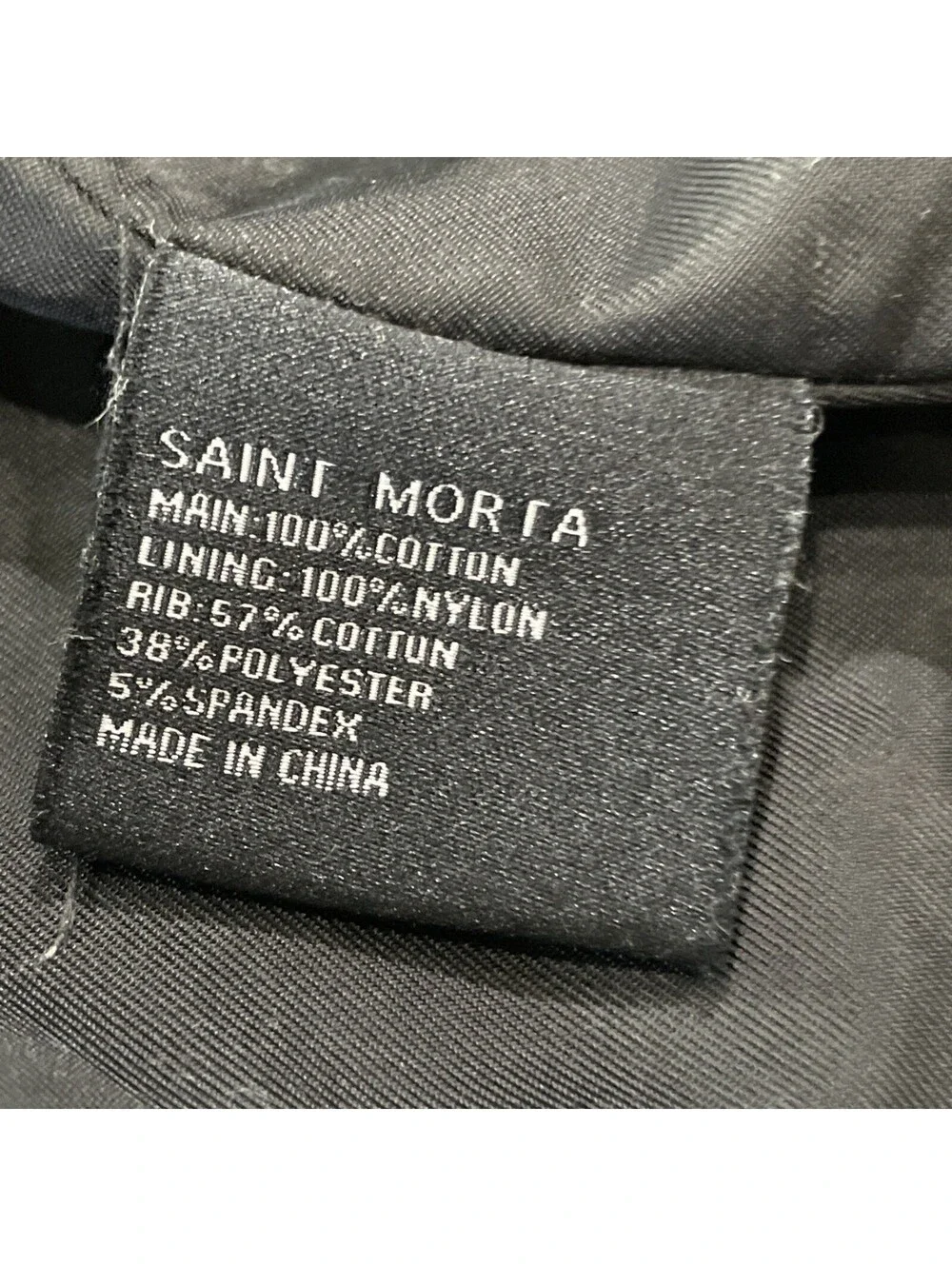 Saint Morta Full-Zip & Snap Black Bomber Jacket Gothic Logo Mens Size L *FLAW*
